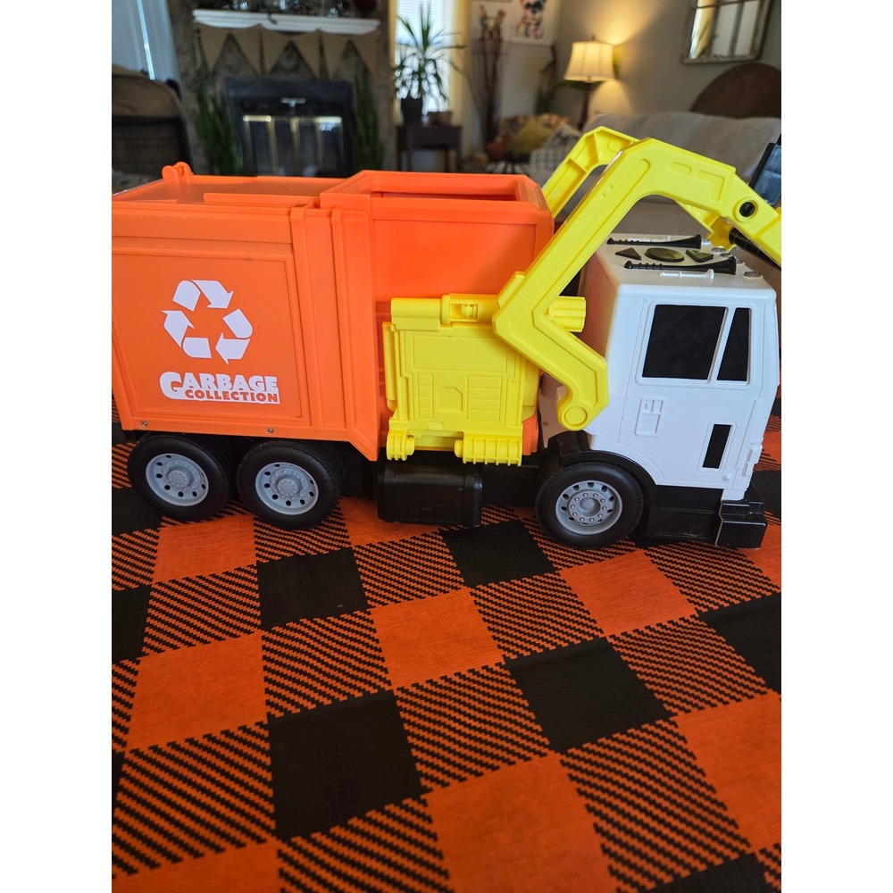 Garbage Collection Toy Truck Orange White Recycling Vehicle with Moving Arms